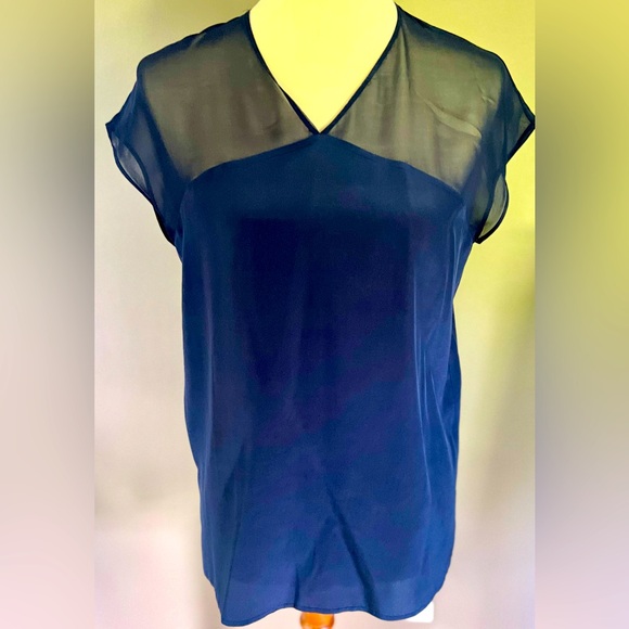 Vince Tops - VINCE Navy Silk & Sheer Blouse Size XS
